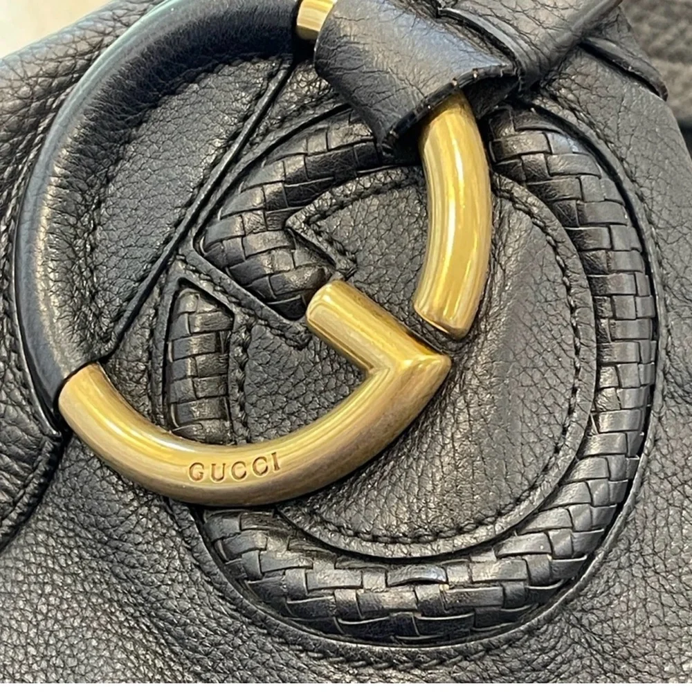 Gucci Black Leather Hobo Bag with Gold Hardware
